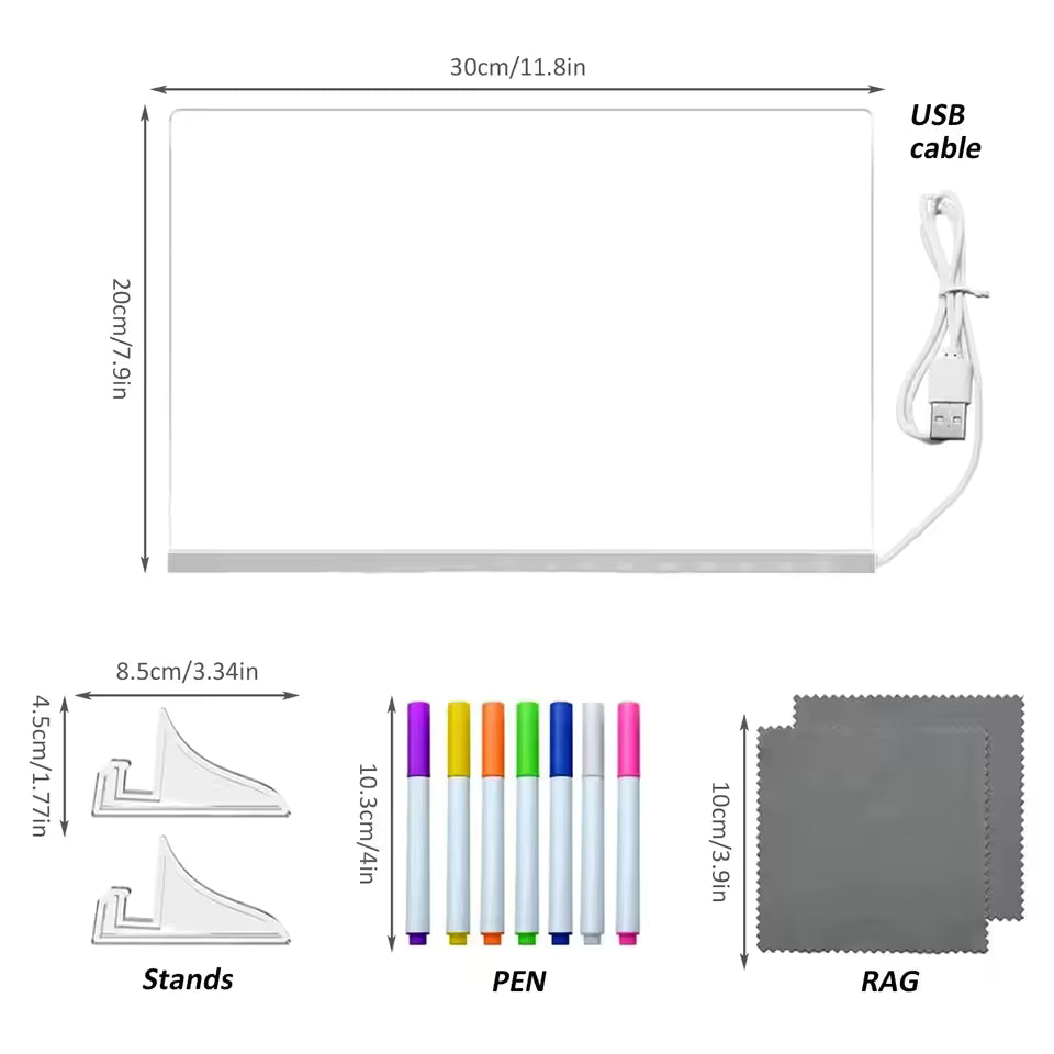 LED Light Up Drawing Board-7 Colors Glow in Dark Acrylic Dry Erase Message Tabletop Board for Kids Adults,Birthday Festival Gift
