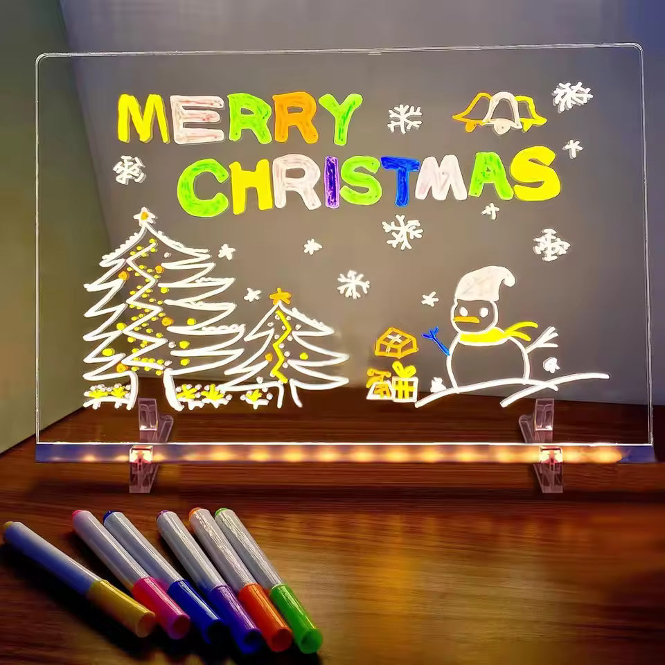 LED Light Up Drawing Board-7 Colors Glow in Dark Acrylic Dry Erase Message Tabletop Board for Kids Adults,Birthday Festival Gift