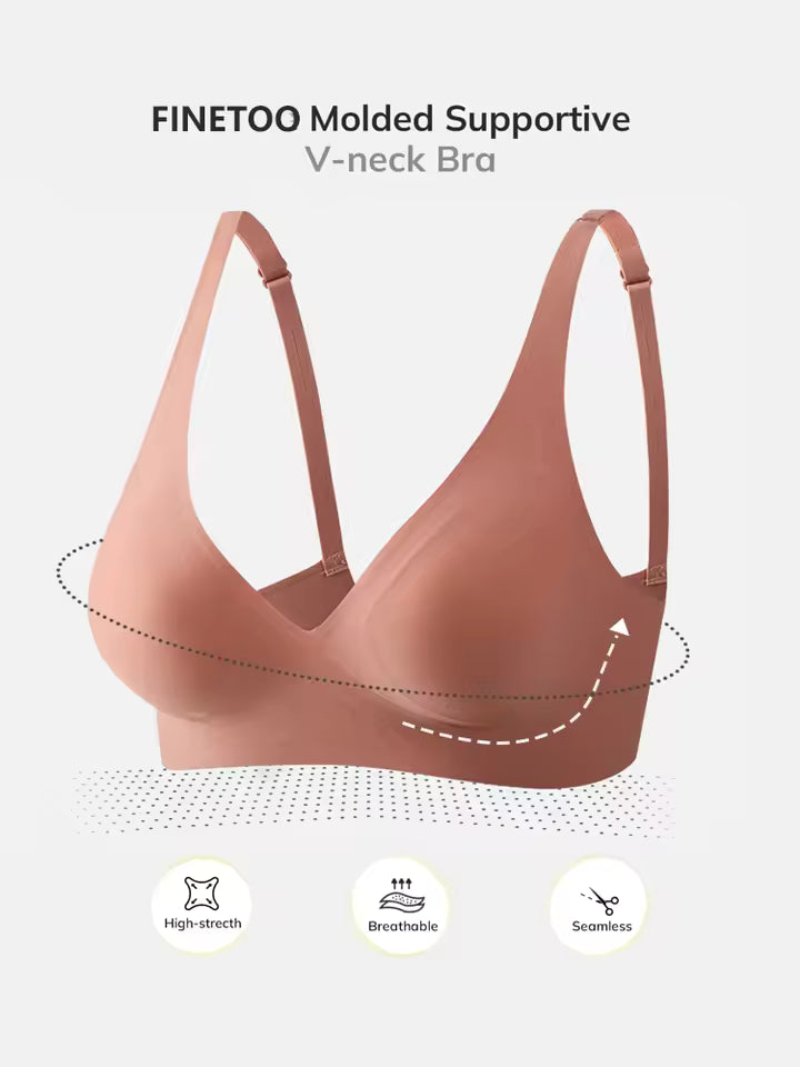FINETOO One-piece Seamless Bra Women Push Up Wireless Underwear Ladies Padded Bralette Sexy Deep V Bras Beauty Back Underwear