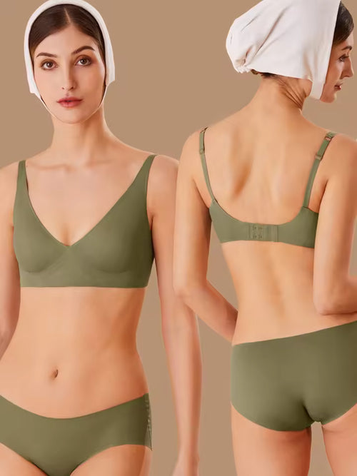 FINETOO One-piece Seamless Bra Women Push Up Wireless Underwear Ladies Padded Bralette Sexy Deep V Bras Beauty Back Underwear